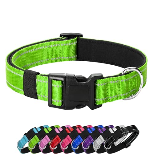 PenSeepet Reflektierendes Hundehalsband, gepolstert mit weichem Neopren, atmungsaktiv, Schnellverschluss, für mittelgroße und große Hunde, Grün, Jungen, Mädchen von penseepet