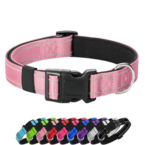 PenSeepet Reflektierendes Hundehalsband, gepolstert mit weichem Neopren, atmungsaktiv, Schnellverschluss, für mittelgroße und große Hunde, Rosa von penseepet