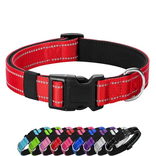 PenSeepet Reflektierendes Hundehalsband, gepolstert mit weichem Neopren, atmungsaktiv, Schnellverschluss, für mittelgroße und große Hunde, Rot, Jungen, Mädchen von penseepet