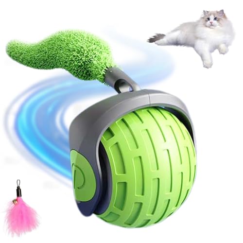 Katzenspielzeug Elektrisch Katzenball mit Ersatzschwanz - Automatischer Rollbal Interaktives Katzenspielzeug USB C Wiederaufladbarer für Katzen, Strapazierfähiger Automatisch Rollender Ball (Blau) von Penbinmall