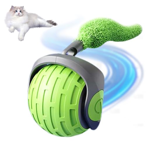 Katzenspielzeug Elektrisch Katzenball mit Ersatzschwanz - Automatischer Rollbal Interaktives Katzenspielzeug USB C Wiederaufladbarer für Katzen, Strapazierfähiger Automatisch Rollender Ball (Grün) von Penbinmall