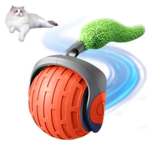 Katzenspielzeug Elektrisch Katzenball mit Ersatzschwanz - Automatischer Rollbal Interaktives Katzenspielzeug USB C Wiederaufladbarer für Katzen, Strapazierfähiger Automatisch Rollender Ball (Orange) von Penbinmall