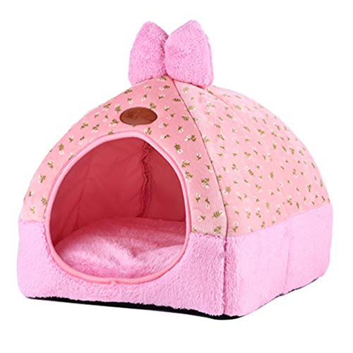 PengGengA Haustier Nest Soft Katzenhöhle Portable Faltbare Hundebett Katzenbett Geeignet für Katzen und Kleine Hunde (Rosa#1, L) von PengGengA