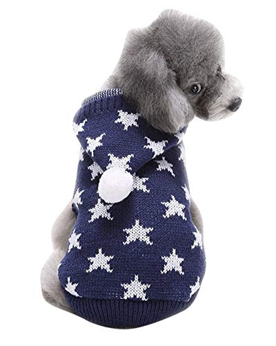 PengGengA Hunde Hoodie Kapuzenpullover Soft Bequem Sweatshirt Katze Hund Pullover Haustier Mantel Hund Jumper Weihnachten Blau 4 2XL von PengGengA