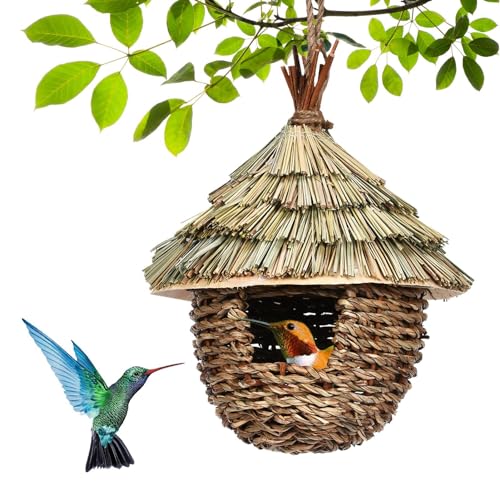 Kolibri-Haus zum Aufhängen, natürliches Gras zum Aufhängen, Vogelhütte, handgewebtes Kolibri-Nest, Unterschlupf für Rotkehlchen, Kanarienvögel, Küken, Zaunkönig, Finken, Singvögel für Garten, Fenster, von Penlimly