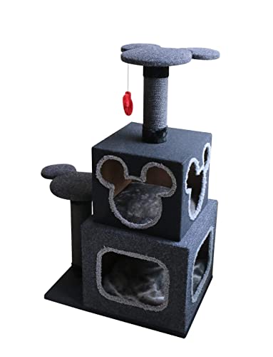 Penn-Plax Mickey Mouse Disney Cubical Cat Condo with Lounging Towers, Sisal Scratching Posts, and Swatting Toy - Bring The Magic of Disney into Your Home - Gray von Penn-Plax