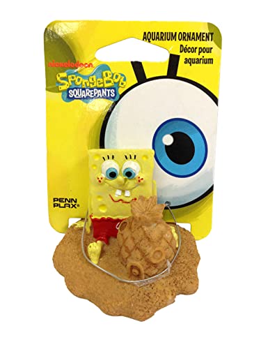 Penn-Plax Hängender Schmuck SpongeBob mit Ananashaus Sand, Gelb, Cartoon, Hängend, 3x2.25x4.3 cm, 0.15 lbs, 1 Stück, Geburtstag von Penn-Plax