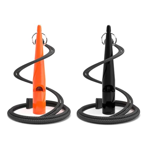 2 Stück Hundepfeife, hohe Qualität Hundezubehör mit standardisierter Frequenz und praktischem Kabelband, ideal für Hundetraining aller Rassen, klarer Klang und große Reichweite (Orange, Schwarz) von Pennle