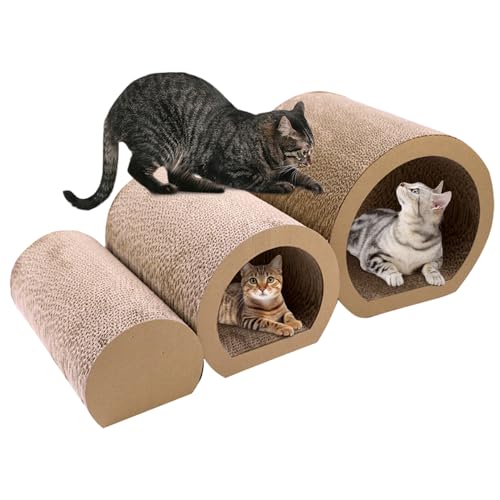 Cat Tunnel Scratcher Set, Tunnel Katzenkratzernbett, 3 Größen Wellbleche Papppapier Kratzer -Brettrohre und Rollspielzeug, Hack- und Spielen DIY -Katzenrad für Innenkatzen von Peosaard