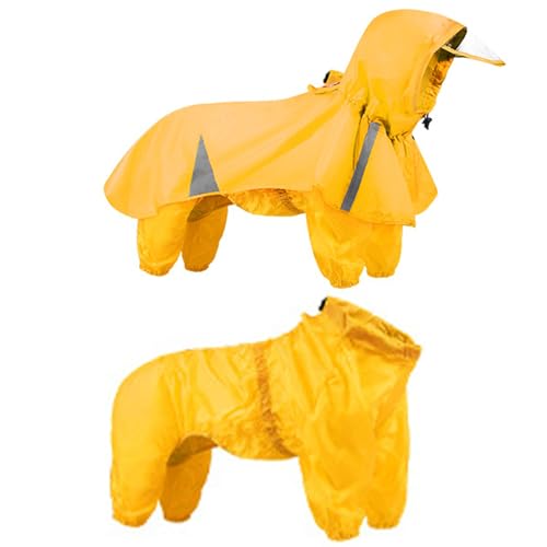 Hund Regenmantel geteiltes Design Hunde Regenjacke ＆ Hund Poncho, wasserdichtes Regenmantel mit Kapuzenregen für Hunde Vollwickt Haustier Regen tragen Anzug mit D Ring ＆ Reflexionsstreifen für mittel von Peosaard