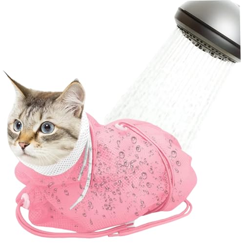 Katzenbadsack, Mesh Cat Duschbeutel, Anti -Scratch -Verstellkatze -Pflegebeutel, atmungsaktives Polyester -Katze -Waschbeutel mit verstellbarem Kordelzug für Nageltrimmen, Baden, Injektion (B) von Peosaard