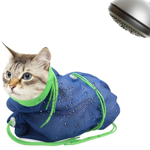 Katzenbadsack, Mesh -Katzenduschbeutel, verstellbare Anti -Rang -Katze -Pflegebeutel, atmungsaktives Polyester -Katze -Waschbeutel mit verstellbarem Kordelzug für Nageltrimmen, Baden, Injektion (a) von Peosaard