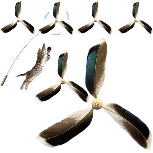 Katzenfedern Spielzeug Nachfüllung, 6pcs 6,3 Zoll Propeller Katzenspielzeugfedern Ersatz, interaktiver Katzenstab Spielzeug nach Hause für Katzen, Kätzchen, Katzenspielzeugfedern Ersatz von Peosaard