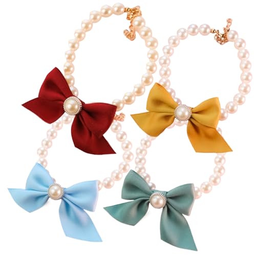 Pearl Cat Collar, 4PCS Pet Collar PT-PETROR 5.9-8.3 '' Halscirc..Harzperlenhundkragen mit Band Bogen Glamouröser Perlenkatze mit verstellbarem Verschluss zum Geburtstag, Hochzeiten, Perlenhundkragen von Peosaard