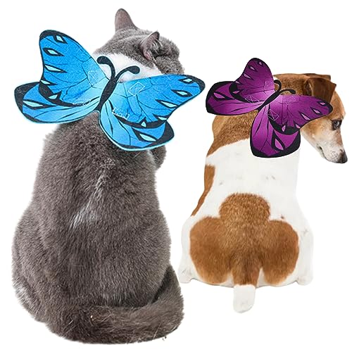 Peosaard Halloween für Hunde 2pcs Schmetterling Formhund Verstellbarer Katzenbekleidung süße Filzstoff Katze Outfit Kostüme für Katzen Blau+, Hund, Hund von Peosaard