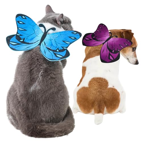 Peosaard Halloween für Hunde 2pcs Schmetterling Formhund Verstellbarer Katzenbekleidung süße Filzstoff Katze Outfit Kostüme für Katzen Blau+lila Hund von Peosaard