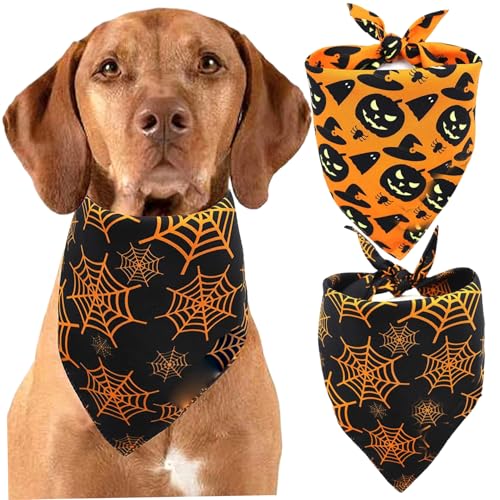 Peosaard Hundebandana, 2pcs Halloween Hundebandanas, Kürbis und Spinnennetz -Labber Hund Bandana, Polyester Neckerchief -Dreieck Reversible Herbstharntier für Hunde Halloween, Hunde Halloween Kostüm von Peosaard