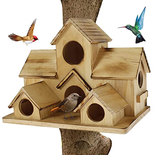 Vogelhäuser für Außenhölzer Vogelhaus Multi -Loch -Vogelhaus mit 6haus Vogelhütte für Gartendekor im Freien, Vogelhäuser für draußen von Peosaard