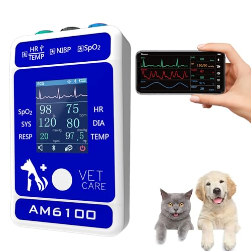 Digitaler Tierarztmonitor für Hunde und Katzen, 6 Parameter, Tier-Mnitoring-Ausrüstung, Vet Spo2 Pulsdruckmessgerät für Heimklinik, einfache Bedienung und klares Ablesen, Bluetooth 5.0 von Pepultech