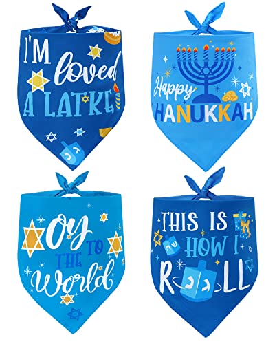 Hanukkah Hundehalstücher 4 Stück Chanukah Menora Haustier Schal Set Wendbar Dreieck Lätzchen Halstuch Geschenk für Hund Haustier Urlaub Kostüm Zubehör von Percozzi