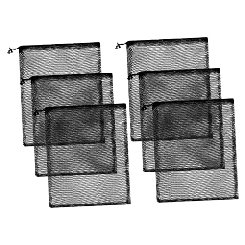 Perfeclan 6 Stück Netzbeutel mit Kordelzug, gewellte Beutel, leichte Sporttasche mit Kordelzug, stabile Netzbeutel, Tauchbeutel zum Sammeln von Spielzeug, Schwarz von Perfeclan