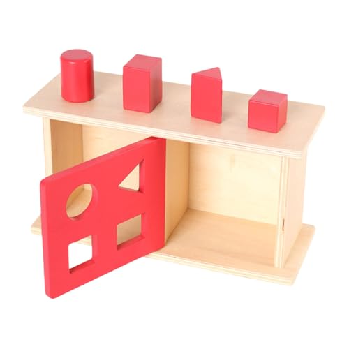 Perfeclan Montessori Imbucare Box, Objekt-Permanentbox, Holz-Matching-Box, Farb- und Formsortierung für Kinder und Babys, Roter Schiebedeckel von Perfeclan