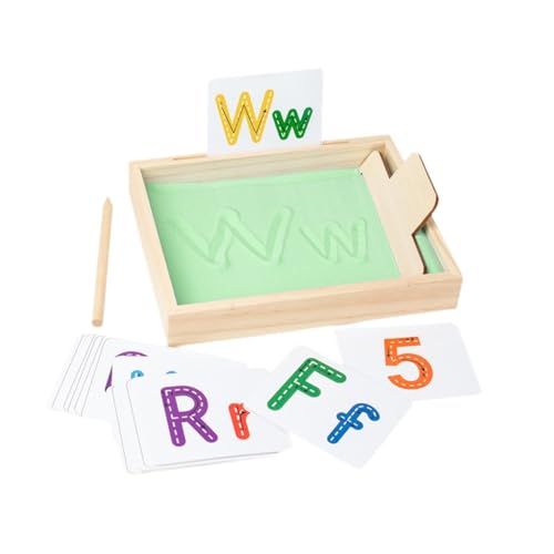 Perfeclan Montessori-Sandkasten und Holzstift mit 26 Buchstabenkarten, 10 Zahlenkarten, Holzsandkasten für das Klassenzimmer, Cyan von Perfeclan