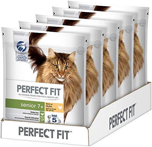 Perfect Fit Katzenfutter Trockenfutter Senior 7+ Reich an Huhn, 5 Beutel (5 x 750g) von Perfect Fit