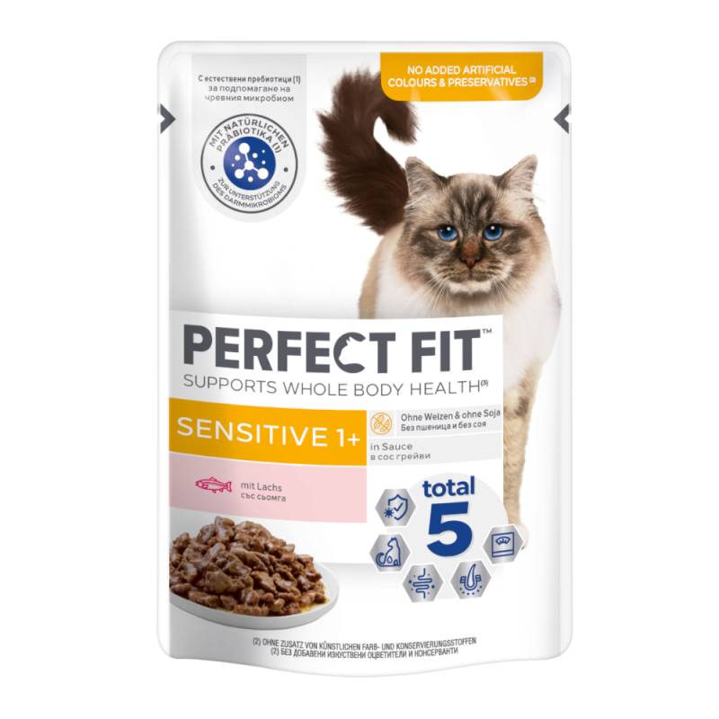 20 + 4 gratis! 24 x 85 g Perfect Fit Nassfutter  - Sensitive 1+ mit Lachs von Perfect Fit