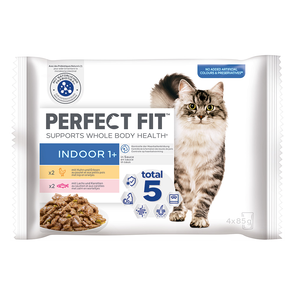 4 x 85 g / 6 x 50 g / 12 x 85 g Perfect Fit zum Sonderpreis! - Indoor Adult: Huhn und Lachs (4 x 85 g) von Perfect Fit