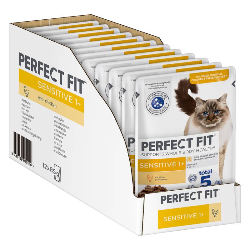 40 + 8 gratis! 48 x 85 g Perfect Fit - Sensitive 1+: Huhn von Perfect Fit