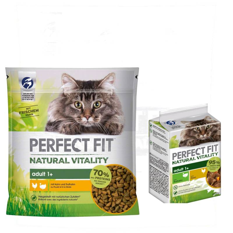 6 x 650 g Perfect Fit Natural Vitality Adult + 6 x 50 g Nassfutter zum Sonderpreis! -  6 x 650 g Huhn & Truthahn + 6 x 50 g Huhn & Truthahn von Perfect Fit