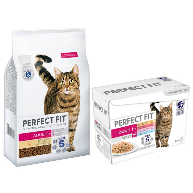 7 kg Perfect Fit Trockenfutter + 48 x 85 g Nassfutter-Mix zum Sonderpreis! - Adult 1+ Reich an Huhn von Perfect Fit