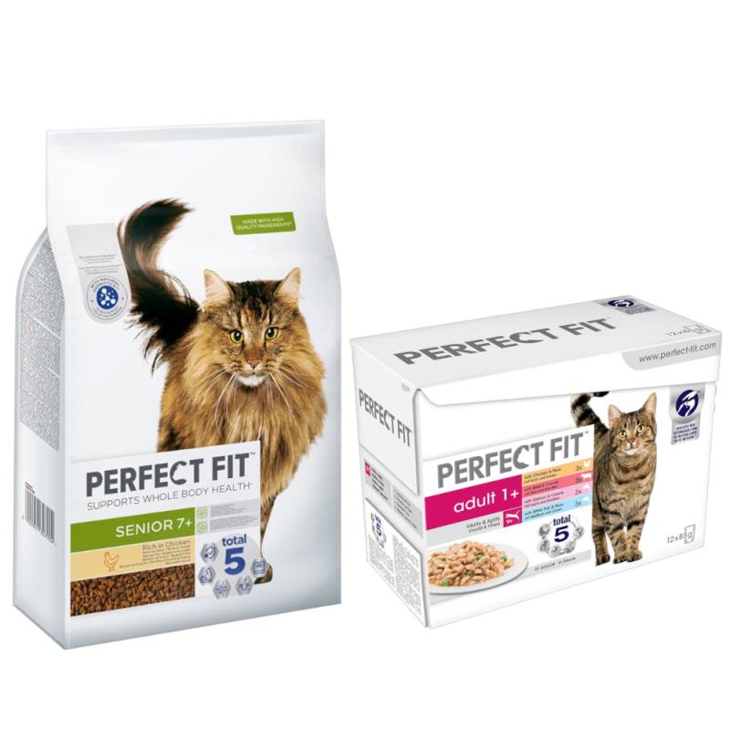 7 kg Perfect Fit Trockenfutter + 48 x 85 g Nassfutter-Mix zum Sonderpreis! - Senior 7+ Reich an Huhn von Perfect Fit