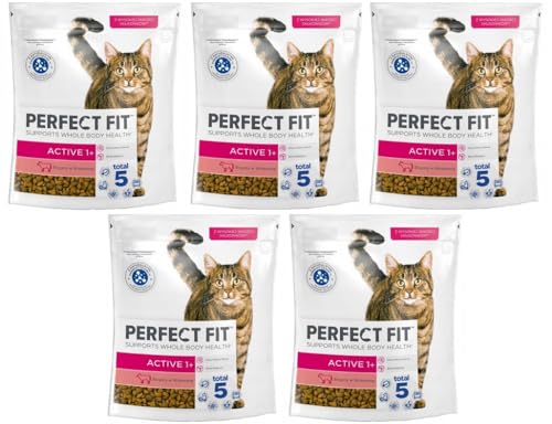 Active 1+ – Trockenfutter für Erwachsene, aktive Katzen ab 1 Jahr – Reich an Rind – Unterstützt die Vitalität – 5 x 750 g von Perfect Fit