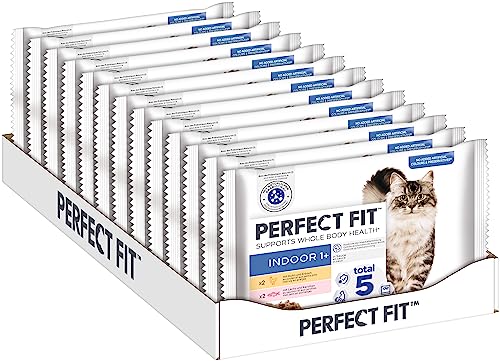 Indoor 1+ – Nassfutter für Erwachsene Hauskatzen ab 1 Jahr – Auswahl in Sauce – Unterstützt die Vitalität – 52 x 85 g von Perfect Fit