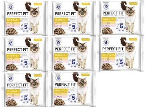 Katze Sensitive 1+ mit Huhn und mit Lachs Katzenfutter Nassfutter (8x4x85g) von Perfect Fit