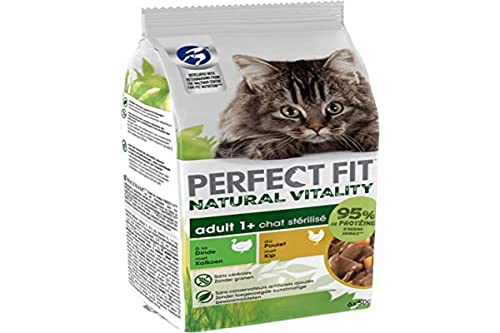 Natural Vitality – 72 Frischebeutel à 50 g (12 Packungen mit je 6 Beuteln) – für ausgewachsene Katzen, sterilisiert mit Huhn & Truthahn – Nassfutter mit natürlichen Inhaltsstoffen von Perfect Fit