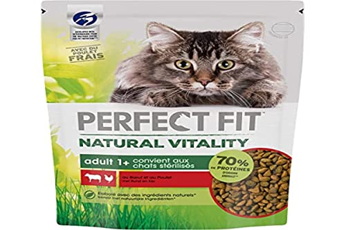 Natural Vitality Trockenfutter für ausgewachsene Katzen – 6 Beutel à 1 kg – geeignet für sterilisierte Katzen – Alleinfutter mit natürlichen Inhaltsstoffen von Perfect Fit