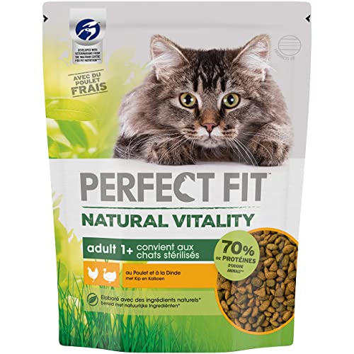 Natural Vitality Trockenfutter für ausgewachsene Katzen - geeignet für sterilisierte Katzen - Alleinfutter mit natürlichen Inhaltsstoffen - 6er Pack (6 x 1 kg) von Perfect Fit