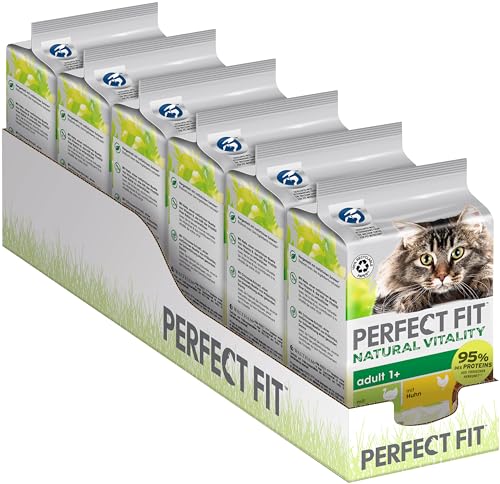 Perfect Fit Adult 1+ Katzennassfutter Natural Vitality, 36 Portionsbeutel, 6x50g (6er Pack) – Premium Katzenfutter nass, mit Huhn und Truthahn für erwachsene Katzen von Perfect Fit