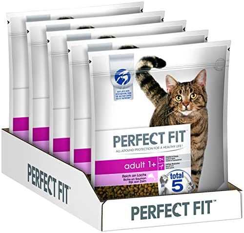 Perfect Fit Adult 1+ – Trockenfutter für erwachsene Katzen ab 1 Jahr – Active mit Lachs – Unterstützt die Vitalität – 5 x 1,4 kg von Perfect Fit