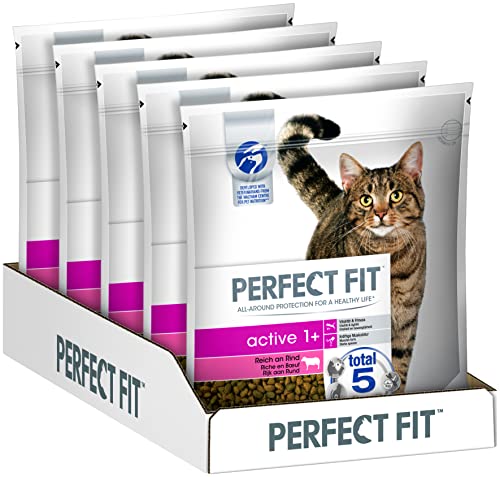 Perfect Fit Adult 1+ – Trockenfutter für erwachsene Katzen ab 1 Jahr – Active mit Rind – Unterstützt die Vitalität – 5 x 1,4 kg von Perfect Fit