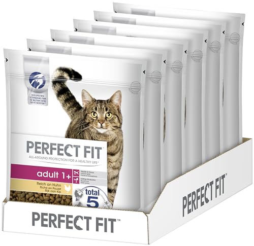 Perfect Fit Adult 1+ – Trockenfutter für erwachsene Katzen ab 1 Jahr – Reich an Huhn – Unterstützt die Vitalität – 6 x 750 g von Perfect Fit