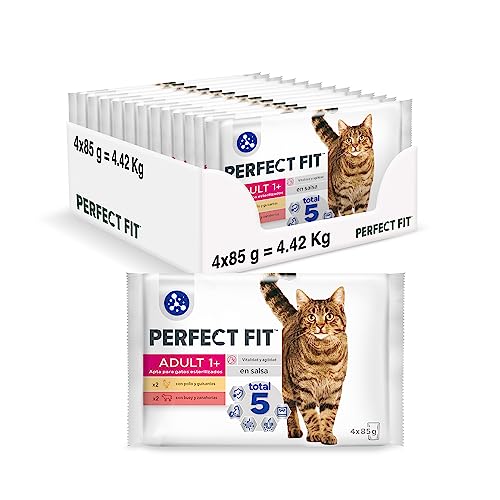 PERFECT FIT Meal for Sterilized Adult Cats - 52 Fresh Sachets (Pack of 13 Packs 4x85g) - Cat Food in Sauce - Chicken / Beef - Complete & Balanced Food - Vitality & Agility von Perfect Fit