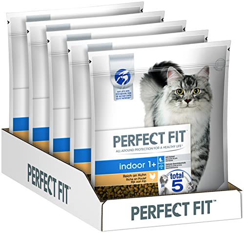 Perfect Fit Indoor 1+ – Trockenfutter für erwachsene Katzen ab 1 Jahr – Indoor mit Huhn – Unterstützt die Vitalität – 5 x 1,4 kg von Perfect Fit