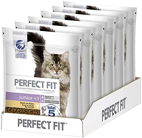 Perfect Fit Junior <1 Trockenfutter für Katzen unter 1 Jahr, 6 Beutel, 6x750g – Premium Katzenfutter trocken für Kätzchen reich an Huhn, zur Unterstüztung einer gesunden Entwicklung von Perfect Fit