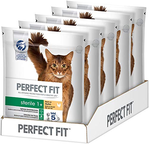 Perfect Fit Katzenfutter Trockenfutter Pro-Sterile für sterilisierte/ kastrierte Katzen Adult 1+ Reich an Huhn, 5 Beutel (5 x 750g) von Perfect Fit