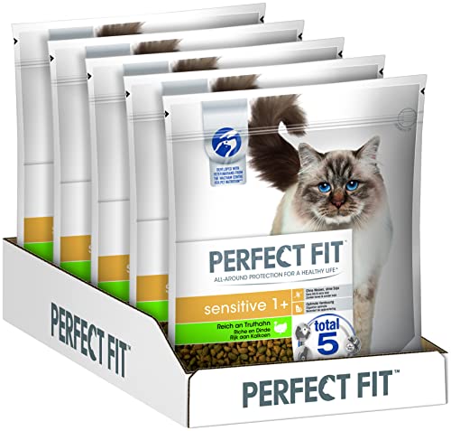 Perfect Fit Sensitive 1+ – Trockenfutter für erwachsene Katzen ab 1 Jahr – Sensitive mit Truthahn – Unterstützt die Vitalität – 5 x 1,4 kg von Perfect Fit