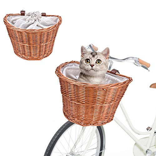 Fahrradkorb Kinder Vorne Lenkerkorb Vorne Lenkerkorb Handgewebter Korb Wicker Hunde Katzen Fahrradkord Hundetasche Hundekorb Rucksack Vorne Atmungsaktiv Netzfenster Faltbar von Perfect Flower